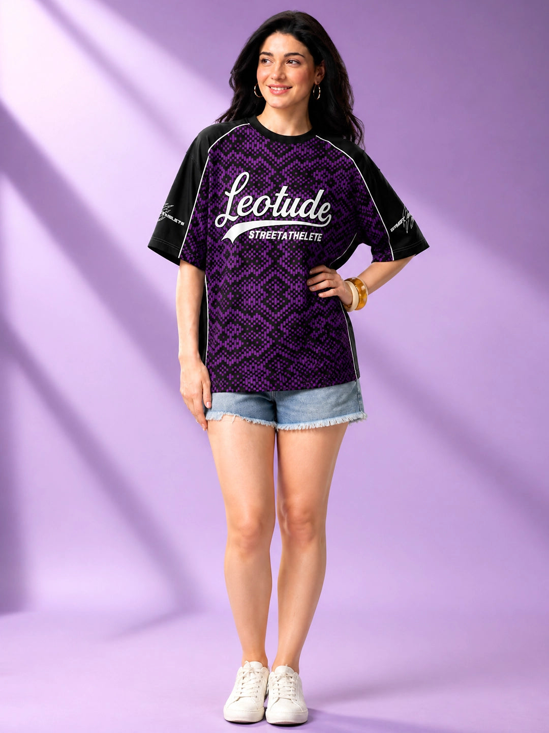 Leotude Women's Purple Street Athlete Printed T-Shirt