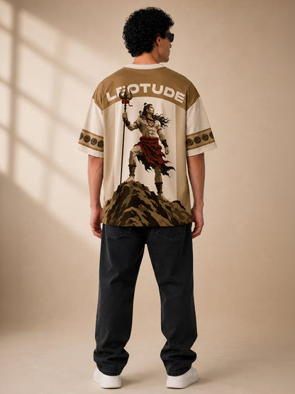 Leotude Men's Beige Premium Mahadev Printed T-Shirt