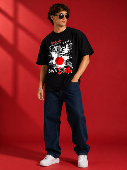 Leotude Men "Be Your Own Sun" Printed Oversized T-Shirt — Black Streetwear Tee