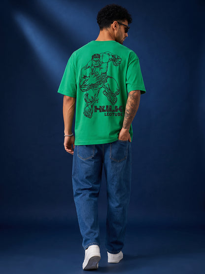 Leotude Men's Hulk Graphic Green Oversized T-Shirt