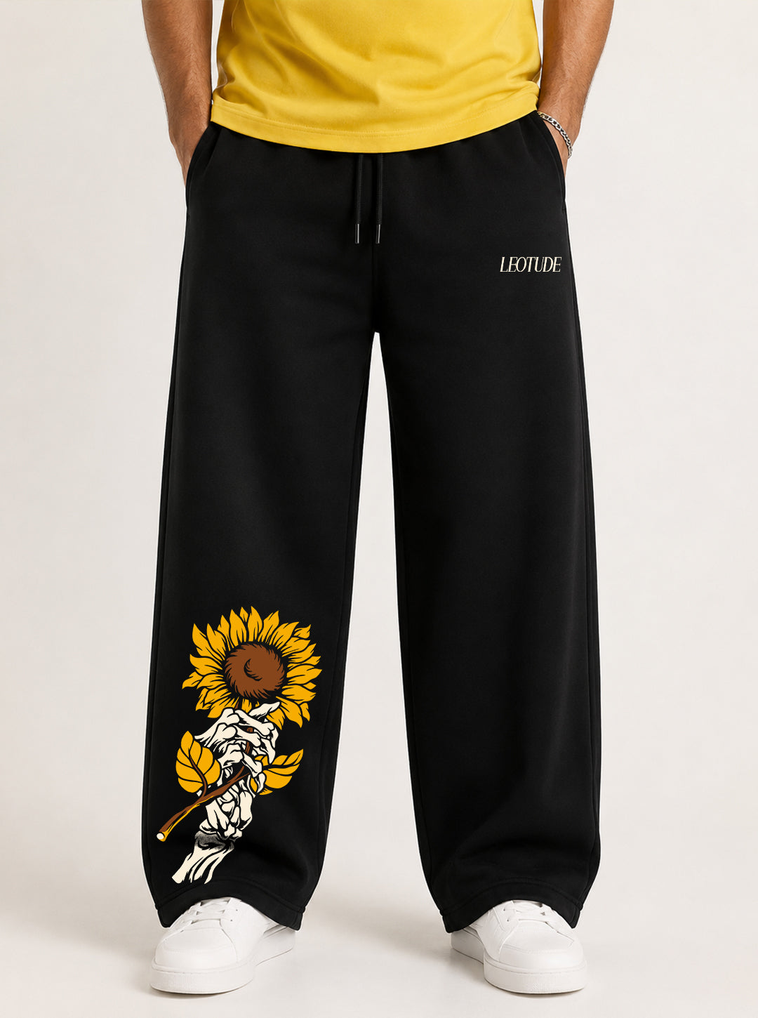Leotude Men's Black Sunflower Premium Trackpants