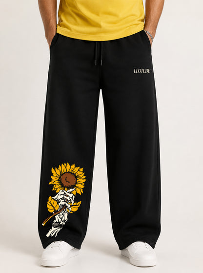 Leotude Men's Black Sunflower Premium Trackpants