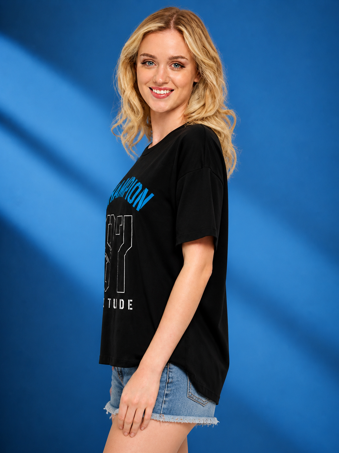 Leotude Black Champion 87 Printed Oversized Tshirt for Women