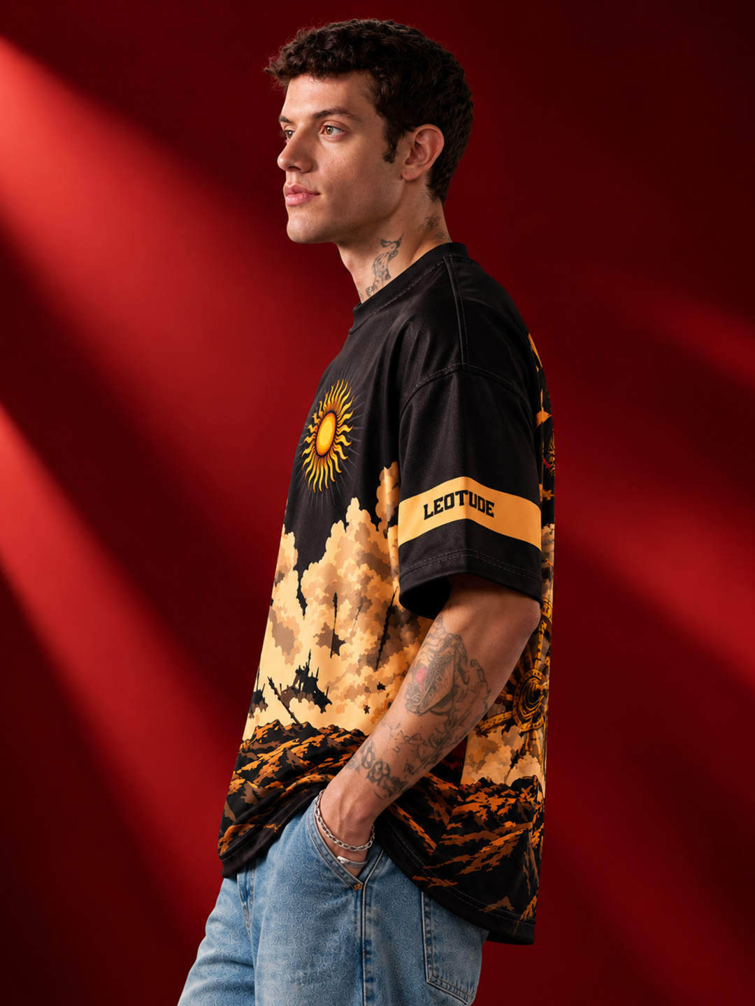 Leotude Men's Black Karna Printed T-Shirt