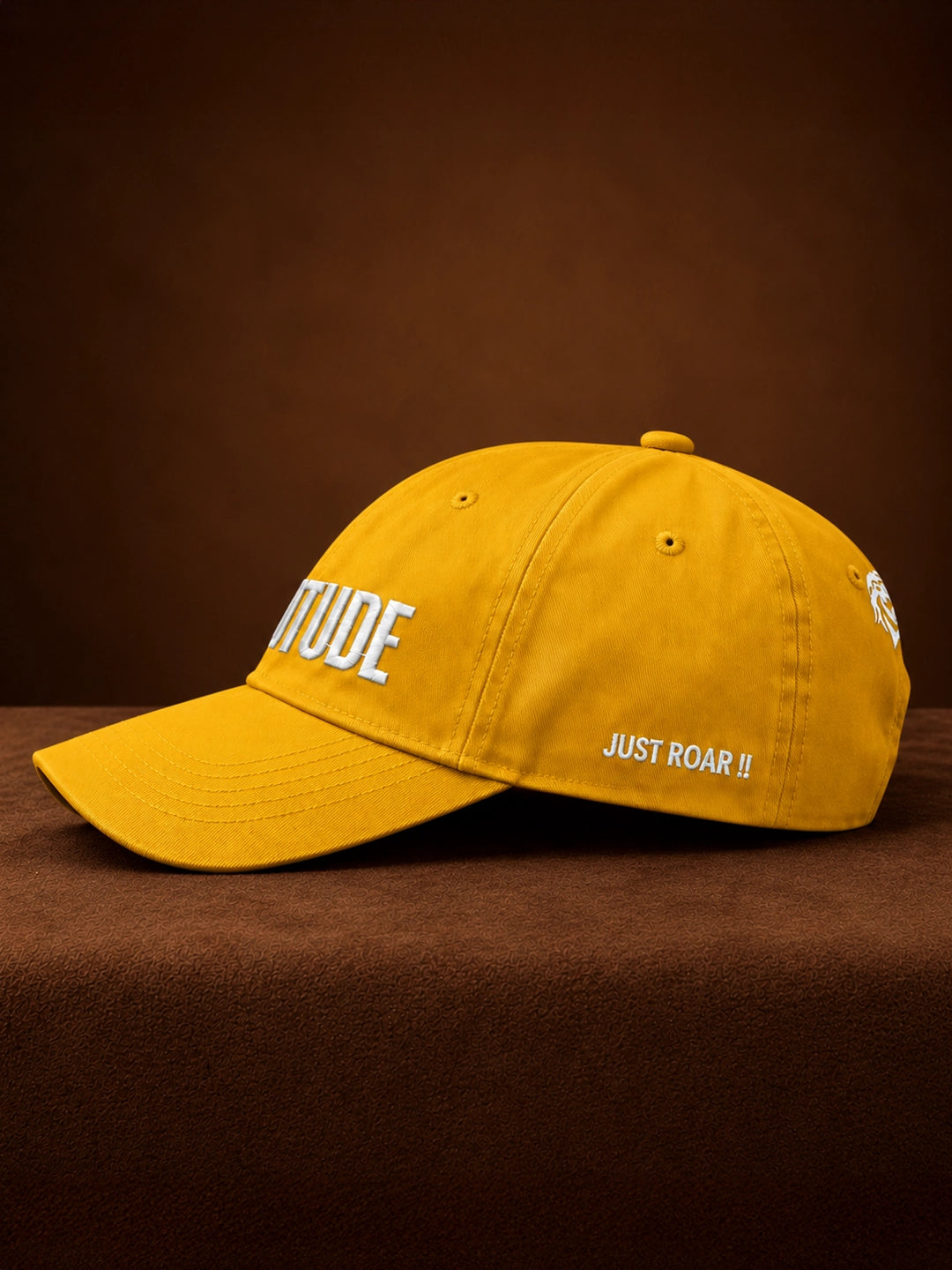 Leotude "Just Roar" Mustard Embroidered Cap — Unisex Cotton Baseball Cap
