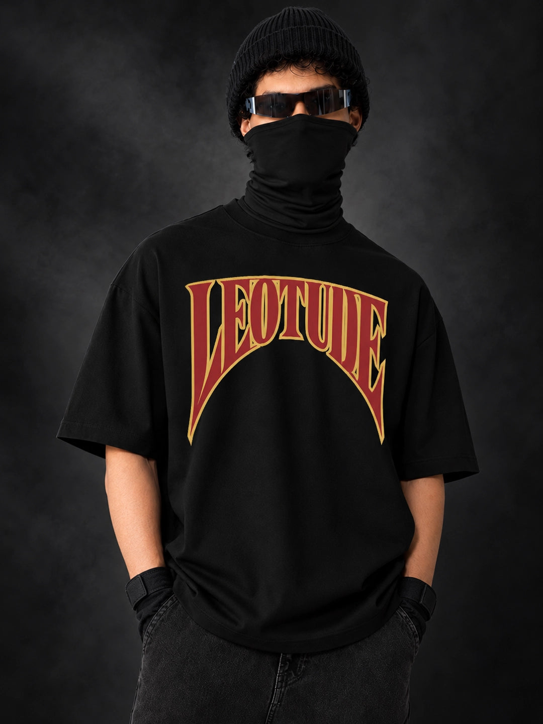 Leotude Men's Black Legacy Logo Elite oversized T-Shirt - drop shoulder fit view