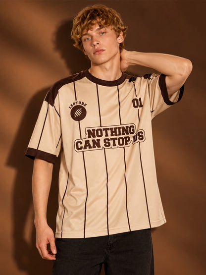 Leotude Men's Beige Nothing Can Stop Us Printed T-Shirt