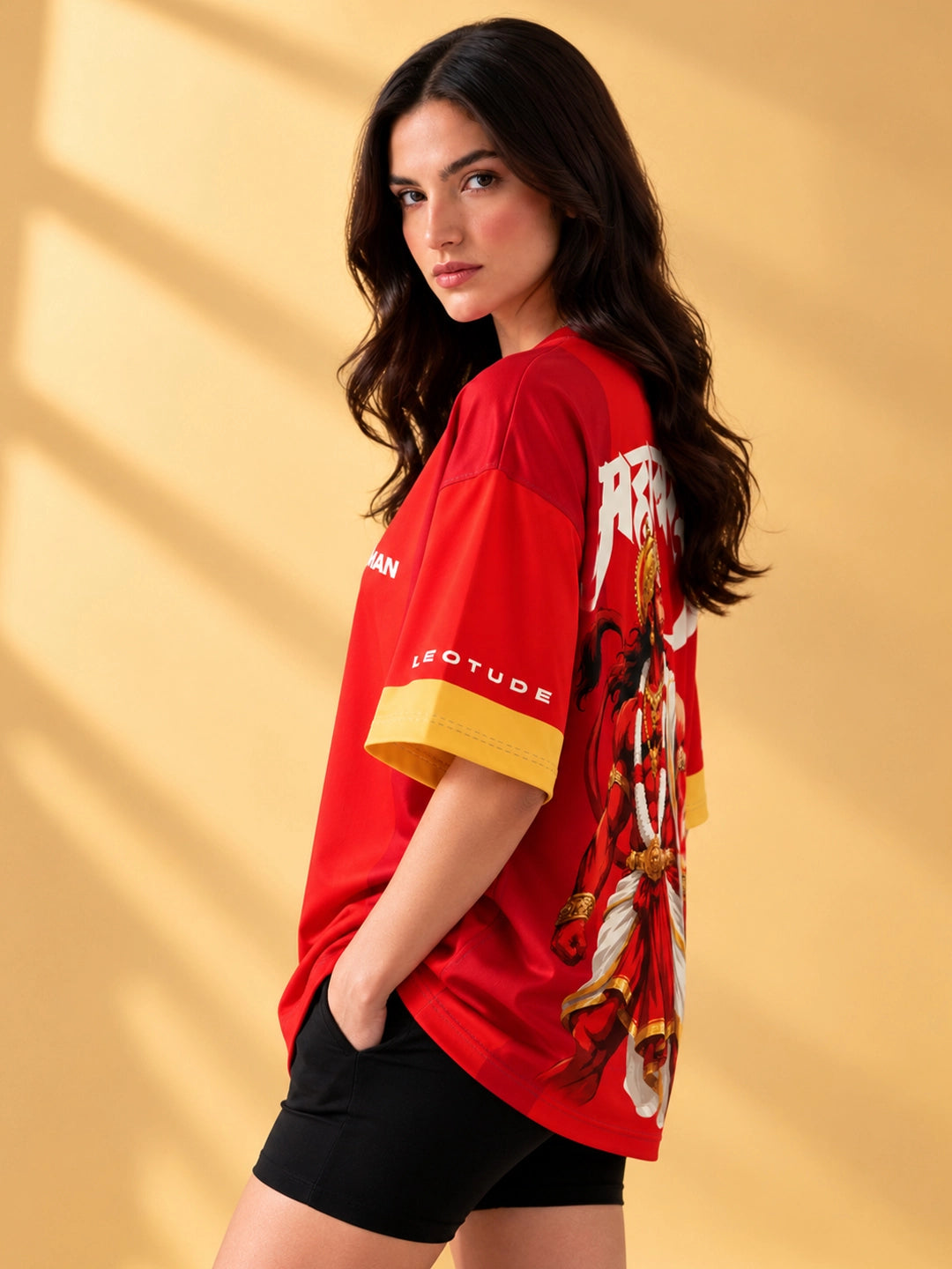 Leotude Women's Red Hanuman Printed T-Shirt