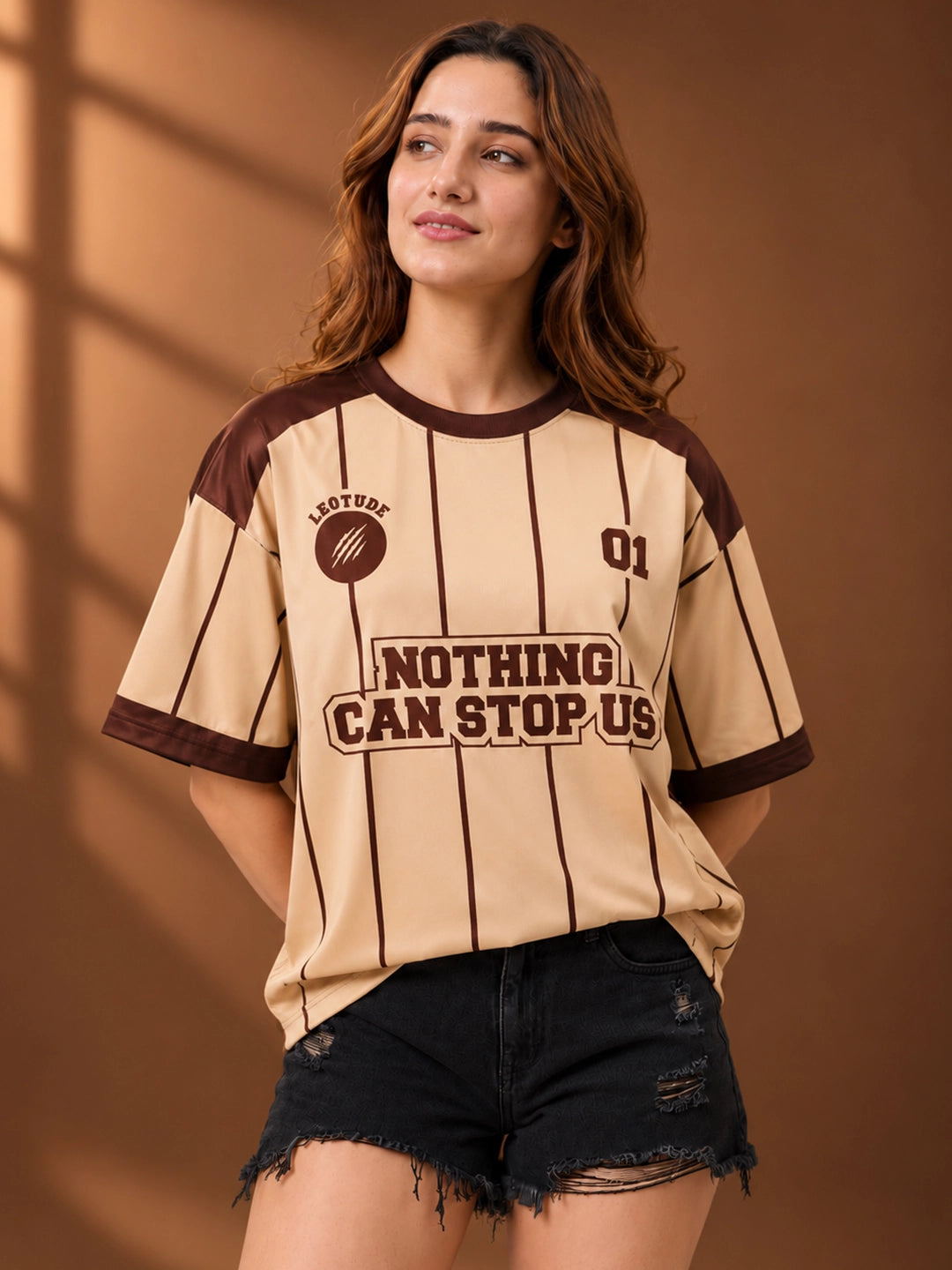 Leotude Women's Beige Nothing Can Stop Us Printed T-Shirt