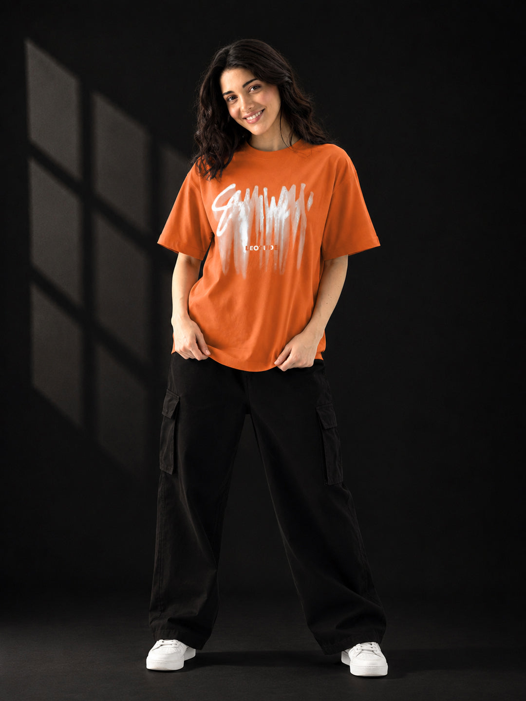 Leotude Orange Sumwon Printed Oversized Tshirt for Women