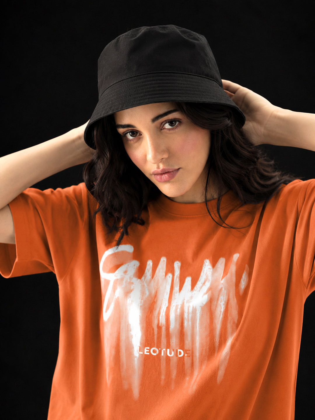 Leotude Orange Sumwon Printed Oversized Tshirt for Women