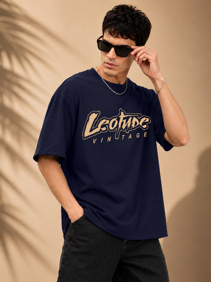 Leotude Men "Vintage" Printed Oversized T-Shirt — Navy Blue Streetwear Tee