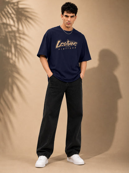 Leotude Men "Vintage" Printed Oversized T-Shirt — Navy Blue Streetwear Tee