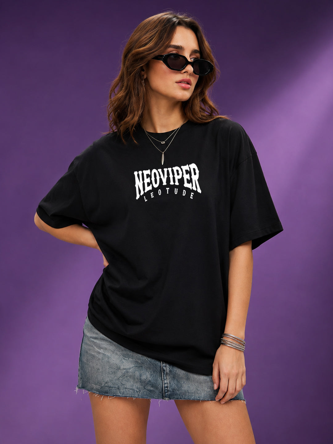 Leotude Women's Black Neoviper Premium Puff Print T-Shirt