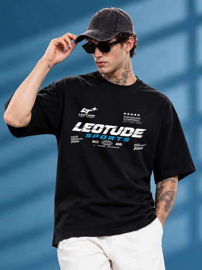 Leotude Men "Sports" Black Oversized T-Shirt