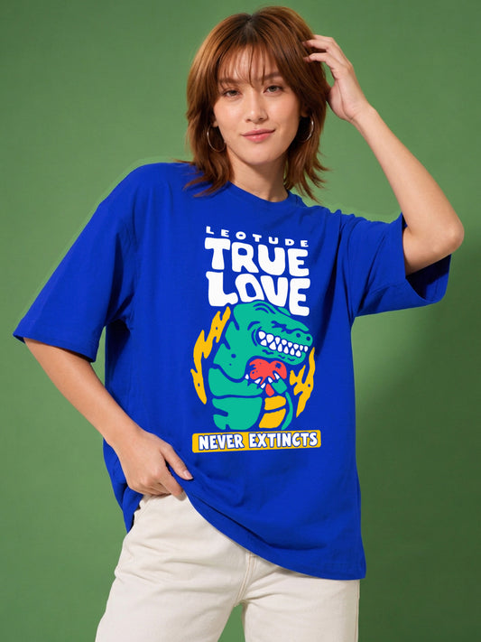 Leotude Blue True Love Printed Oversized Tshirt for Women