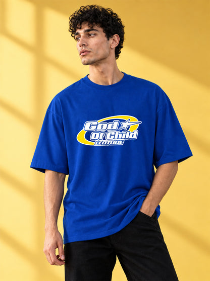 Leotude Men "God Of Child" Royal Blue Oversized T-Shirt