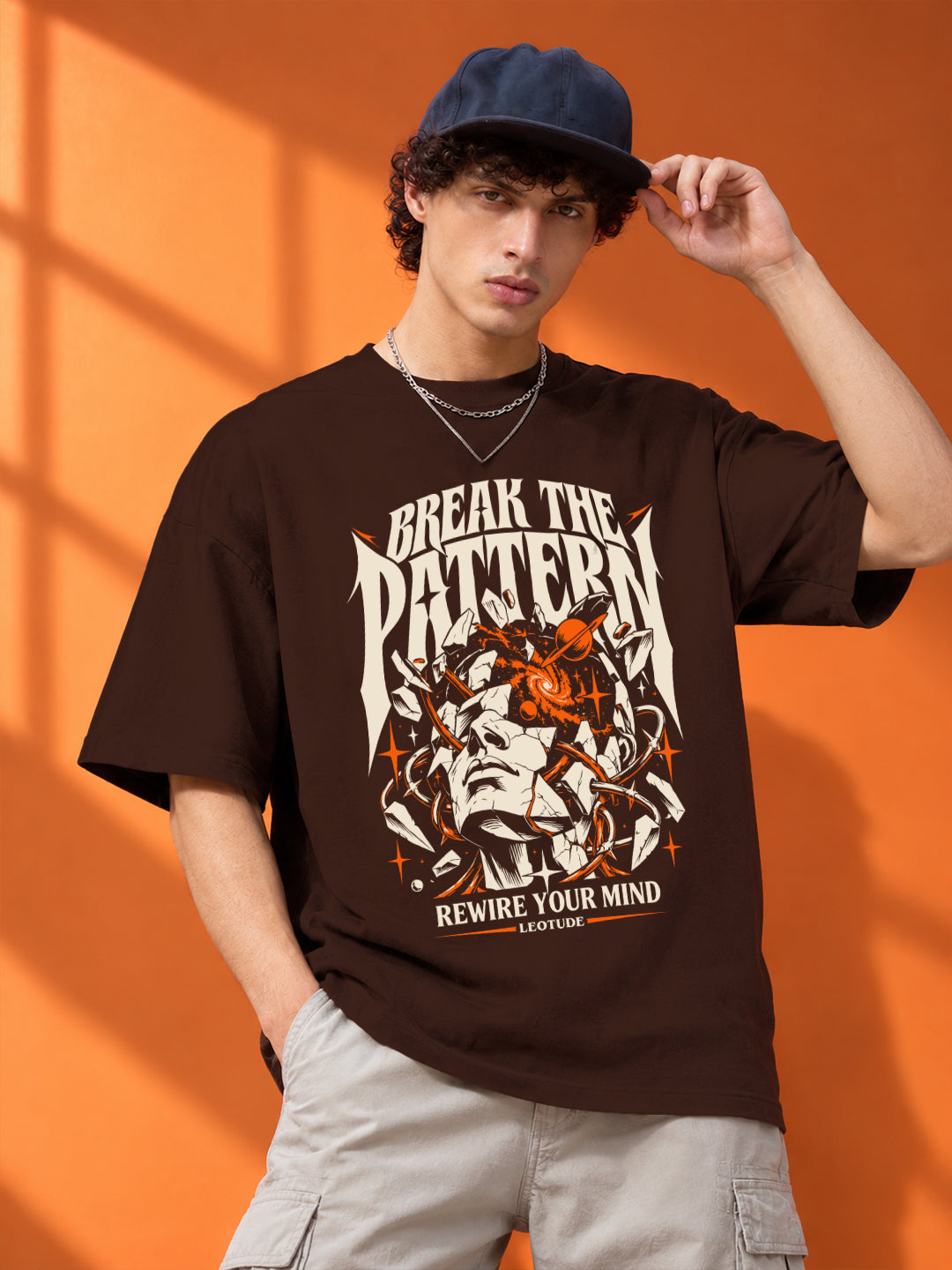 Leotude Men "Break The Pattern" Brown Oversized T-Shirt