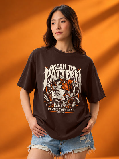 Leotude Women "Break The Pattern" Brown Oversized T-Shirt
