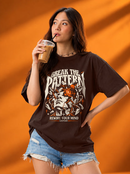 Leotude Women "Break The Pattern" Brown Oversized T-Shirt