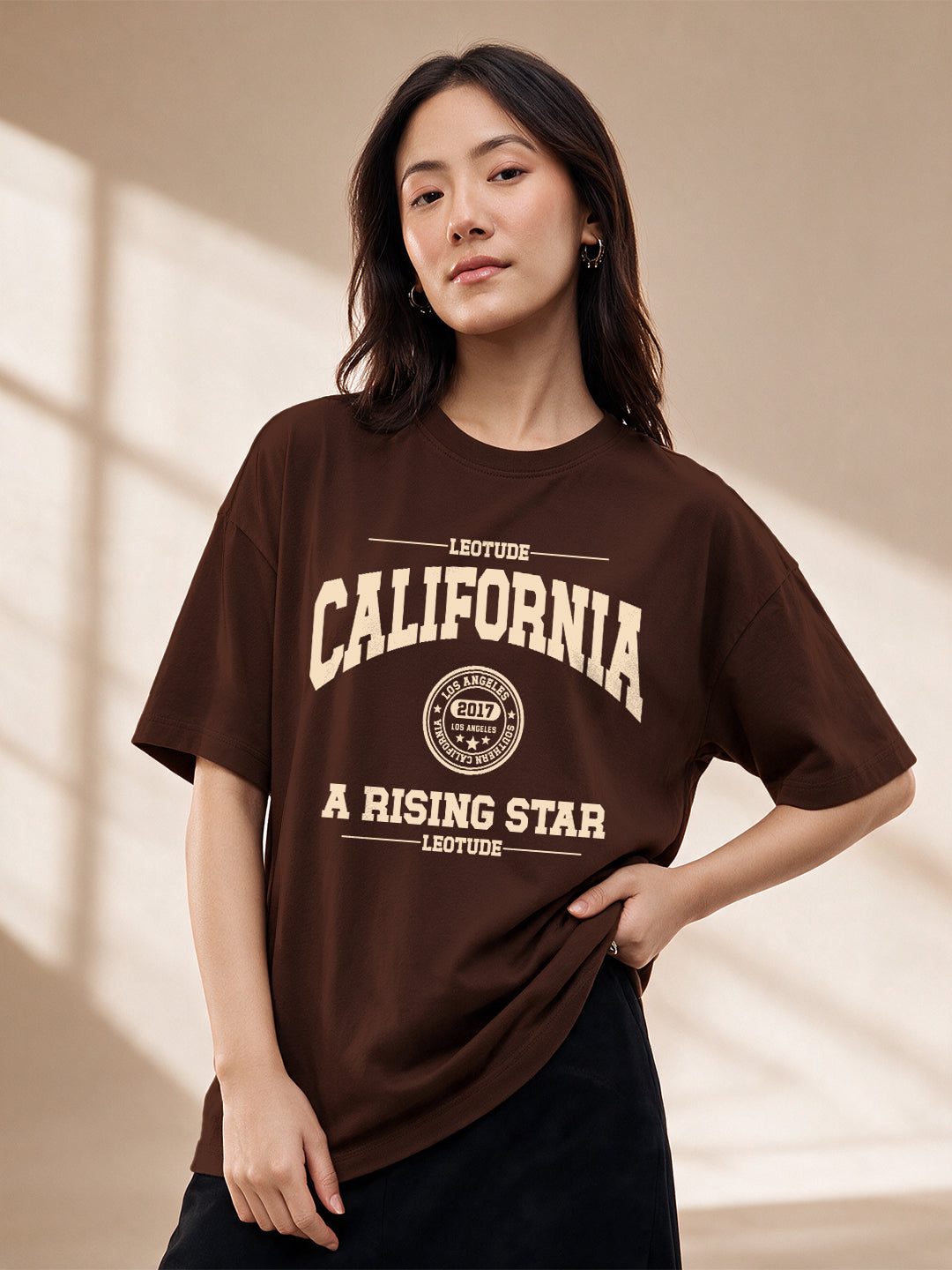 Leotude Women "California" Brown Oversized T-Shirt