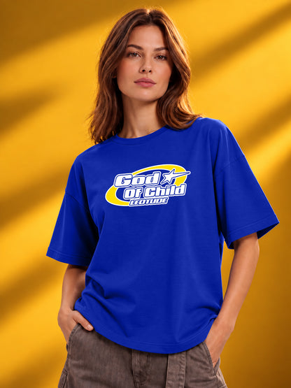 Leotude Women "God Of Child" Royal Blue Oversized T-Shirt
