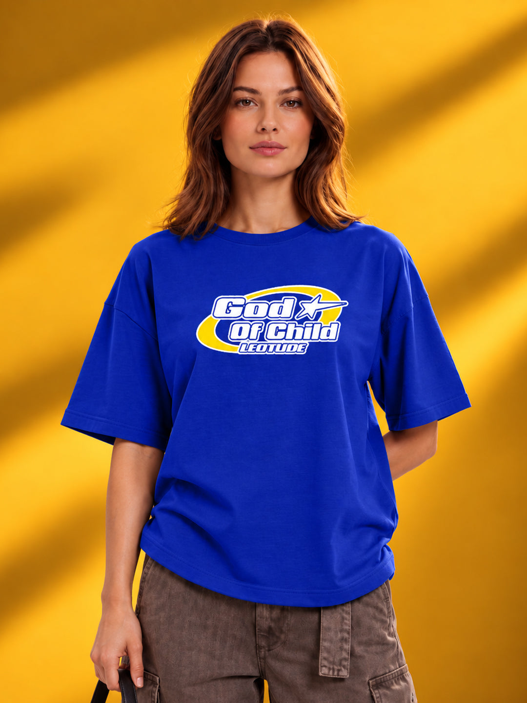 Leotude Women "God Of Child" Royal Blue Oversized T-Shirt