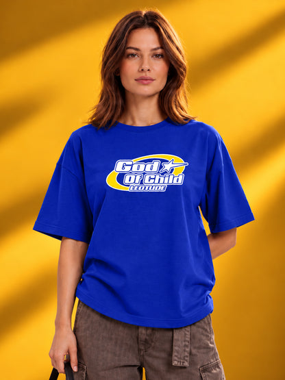 Leotude Women "God Of Child" Royal Blue Oversized T-Shirt