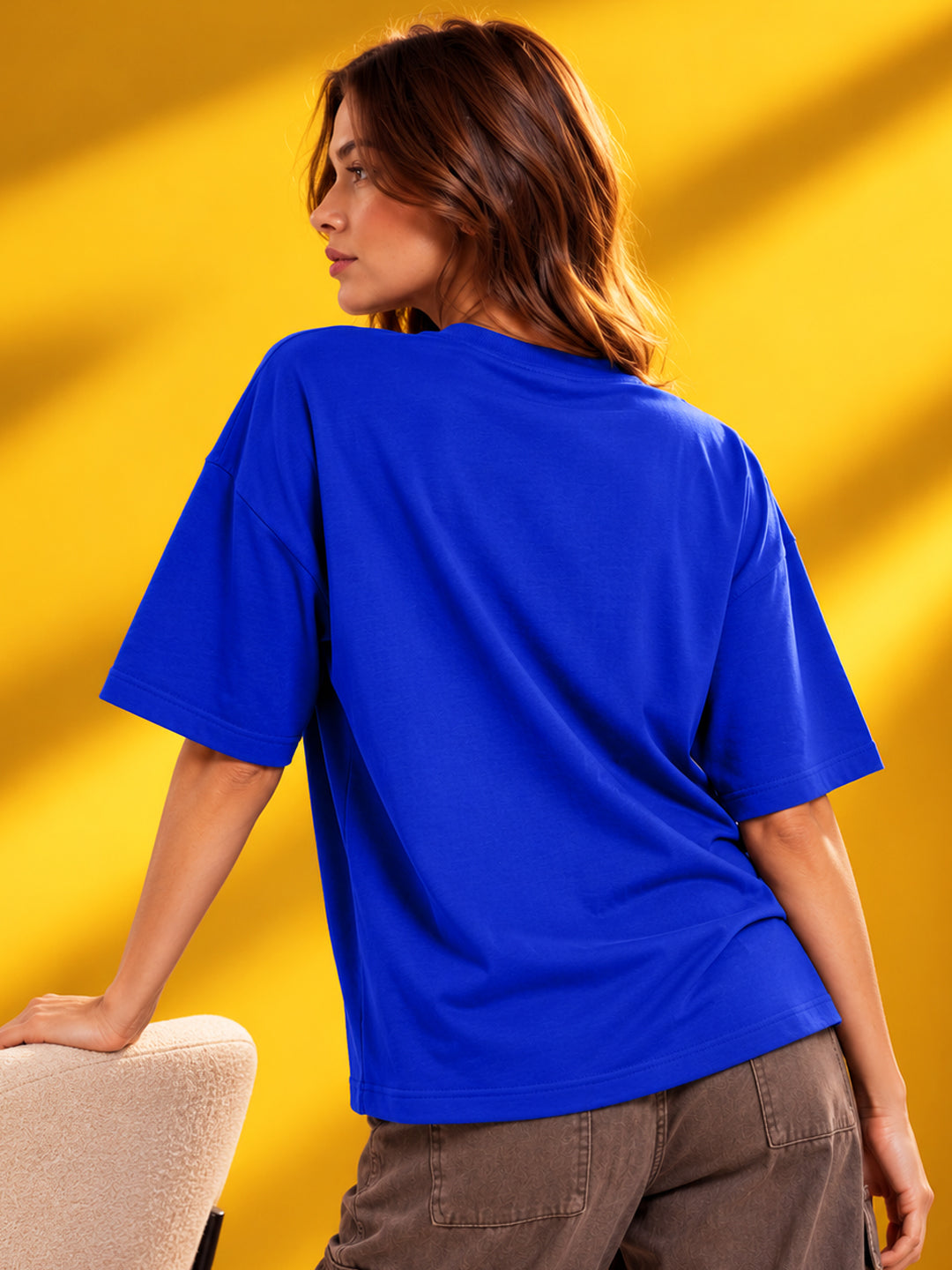 Leotude Women "God Of Child" Royal Blue Oversized T-Shirt