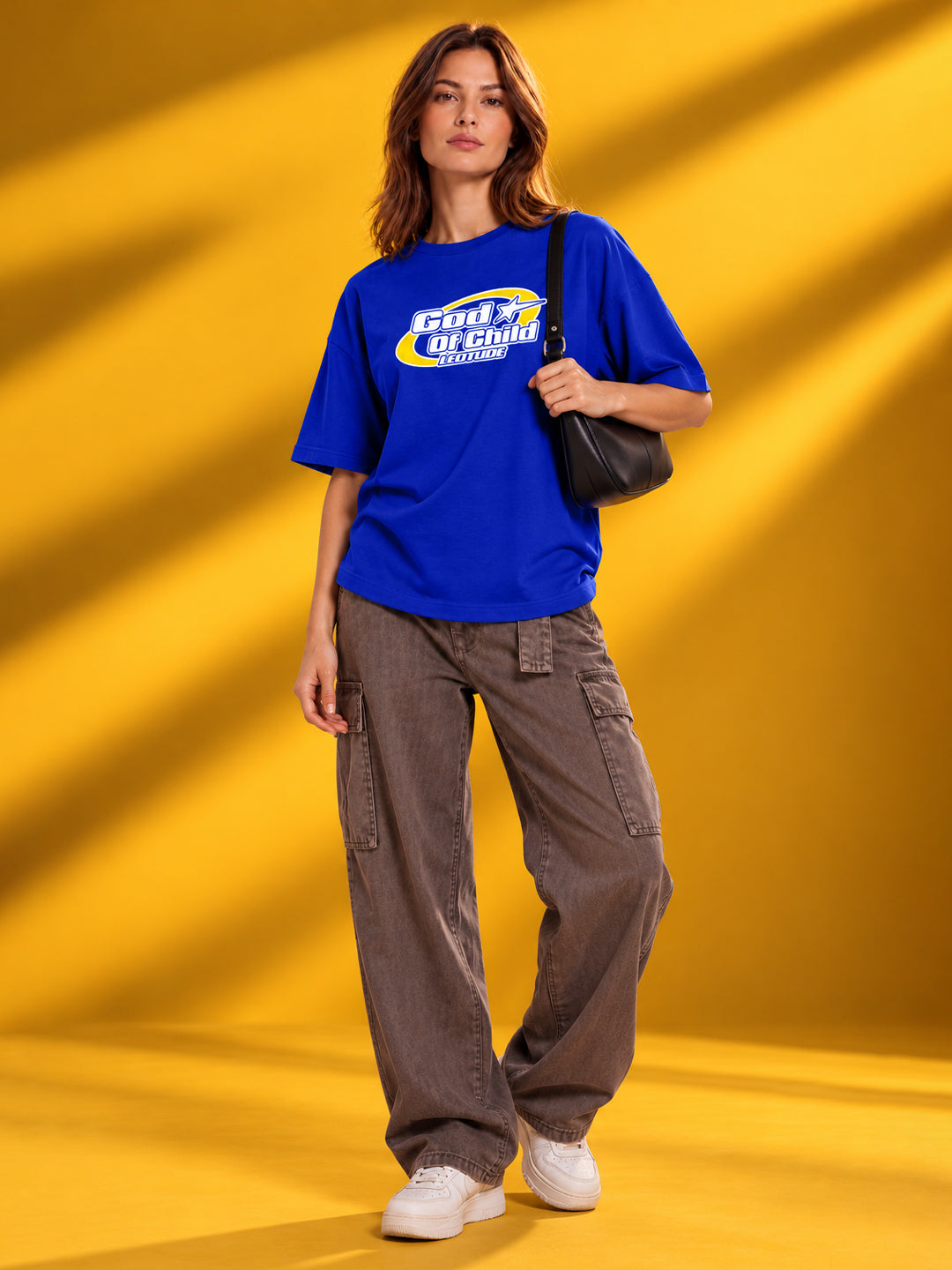 Leotude Women "God Of Child" Royal Blue Oversized T-Shirt