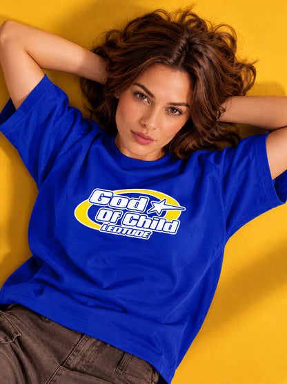 Leotude Women "God Of Child" Royal Blue Oversized T-Shirt