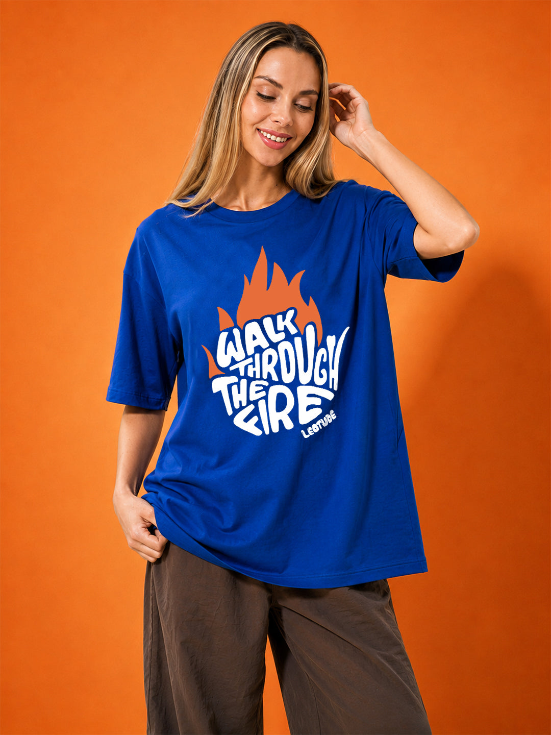 Leotude Blue The Fire Printed Oversized Tshirt for Women