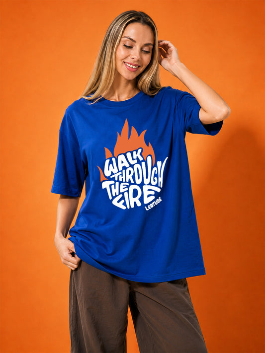Leotude Blue The Fire Printed Oversized Tshirt for Women