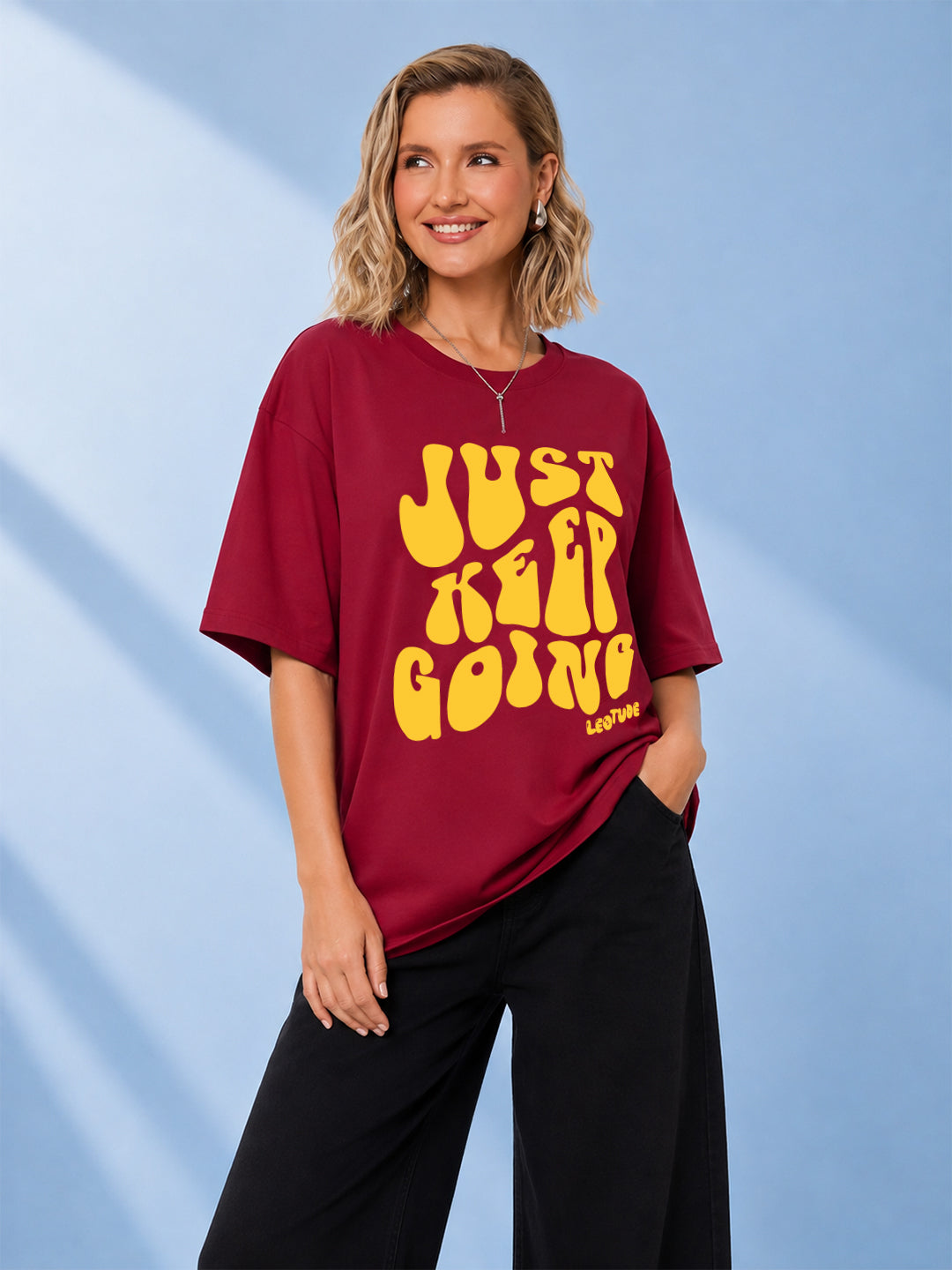 Leotude Maroon Going Printed Oversized Tshirt for Women
