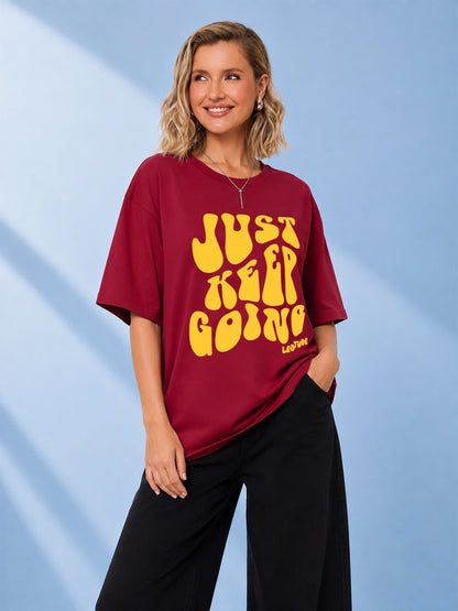 Leotude Maroon Going Printed Oversized Tshirt for Women