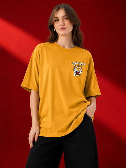 Leotude Mustard Fearless Printed Oversized Tshirt for Women