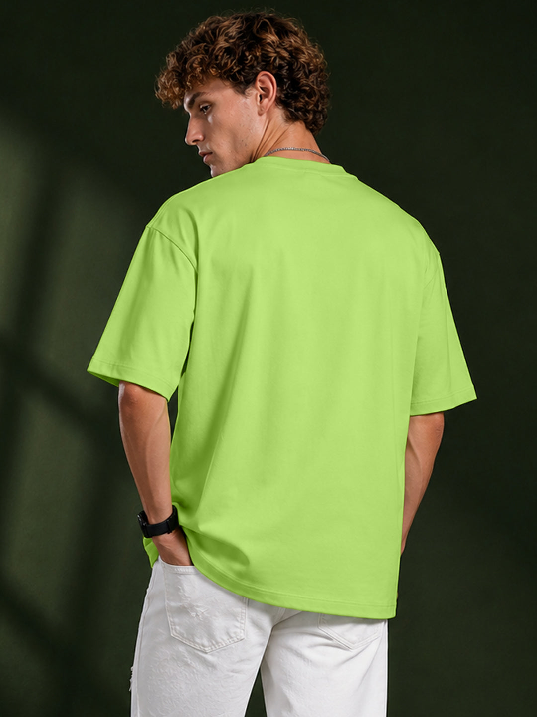 Leotude Men's "Be Kind" Smiley Print Oversized T-Shirt — Neon Green Streetwear Tee