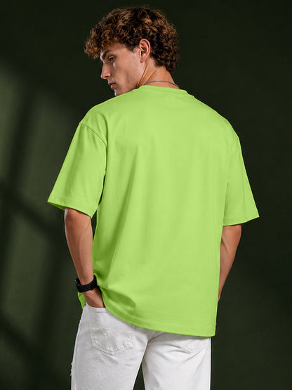 Leotude Men's "Be Kind" Smiley Print Oversized T-Shirt — Neon Green Streetwear Tee