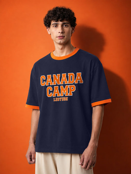 Leotude Men's "Canada Camp" Printed Oversized T-Shirt — Navy Streetwear Tee