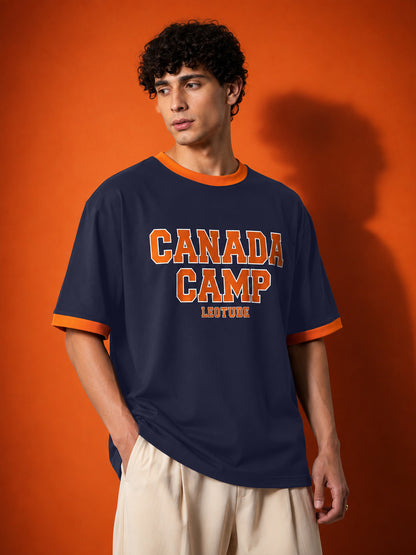 Leotude Men's "Canada Camp" Printed Oversized T-Shirt — Navy Streetwear Tee