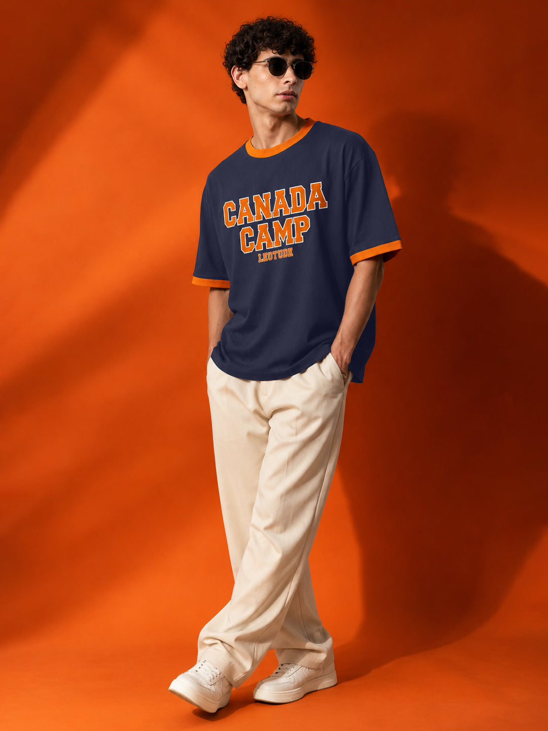 Leotude Men's "Canada Camp" Printed Oversized T-Shirt — Navy Streetwear Tee