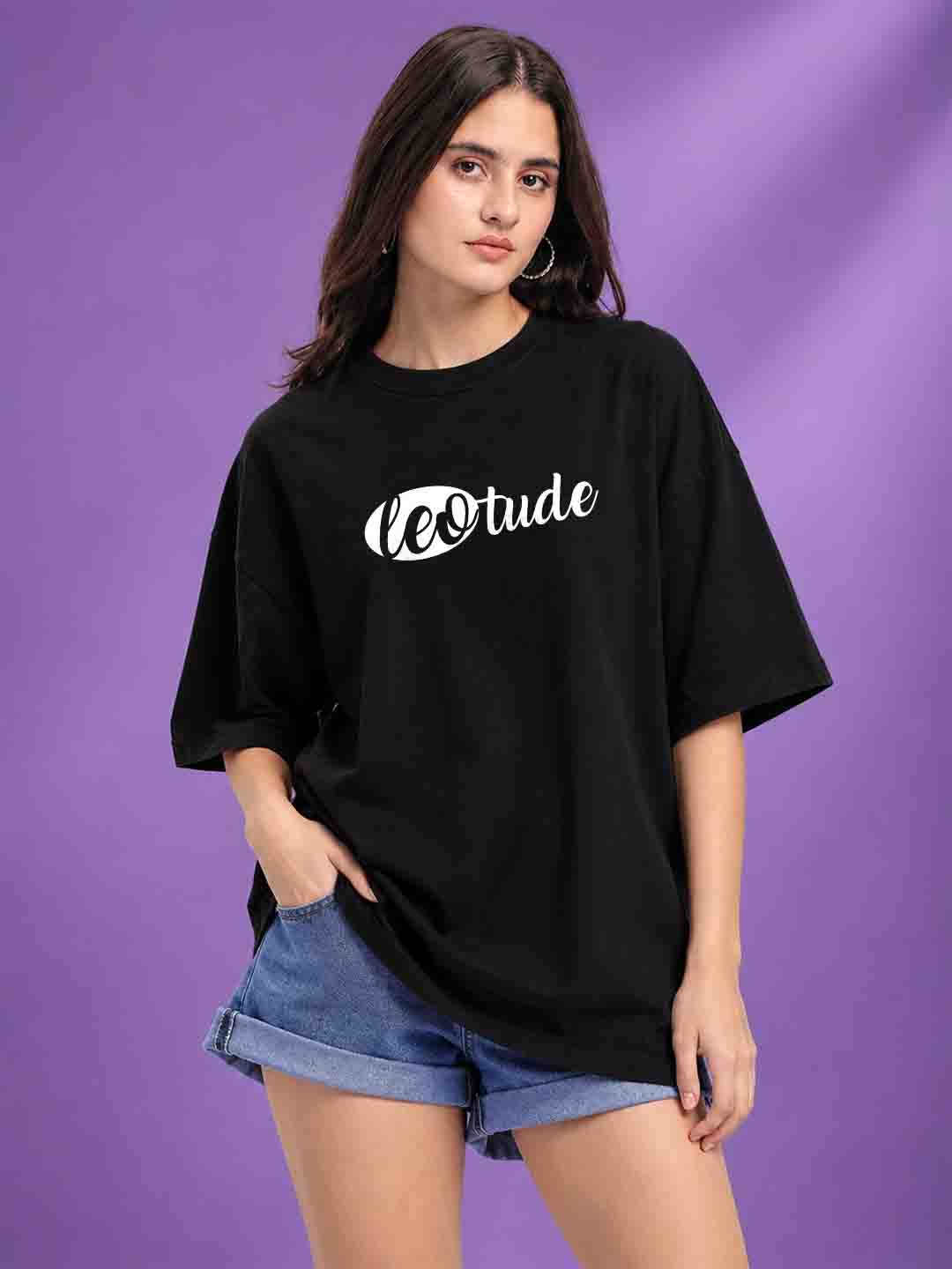 Leotude Women's Black Bat Premium Puff Print T-Shirt
