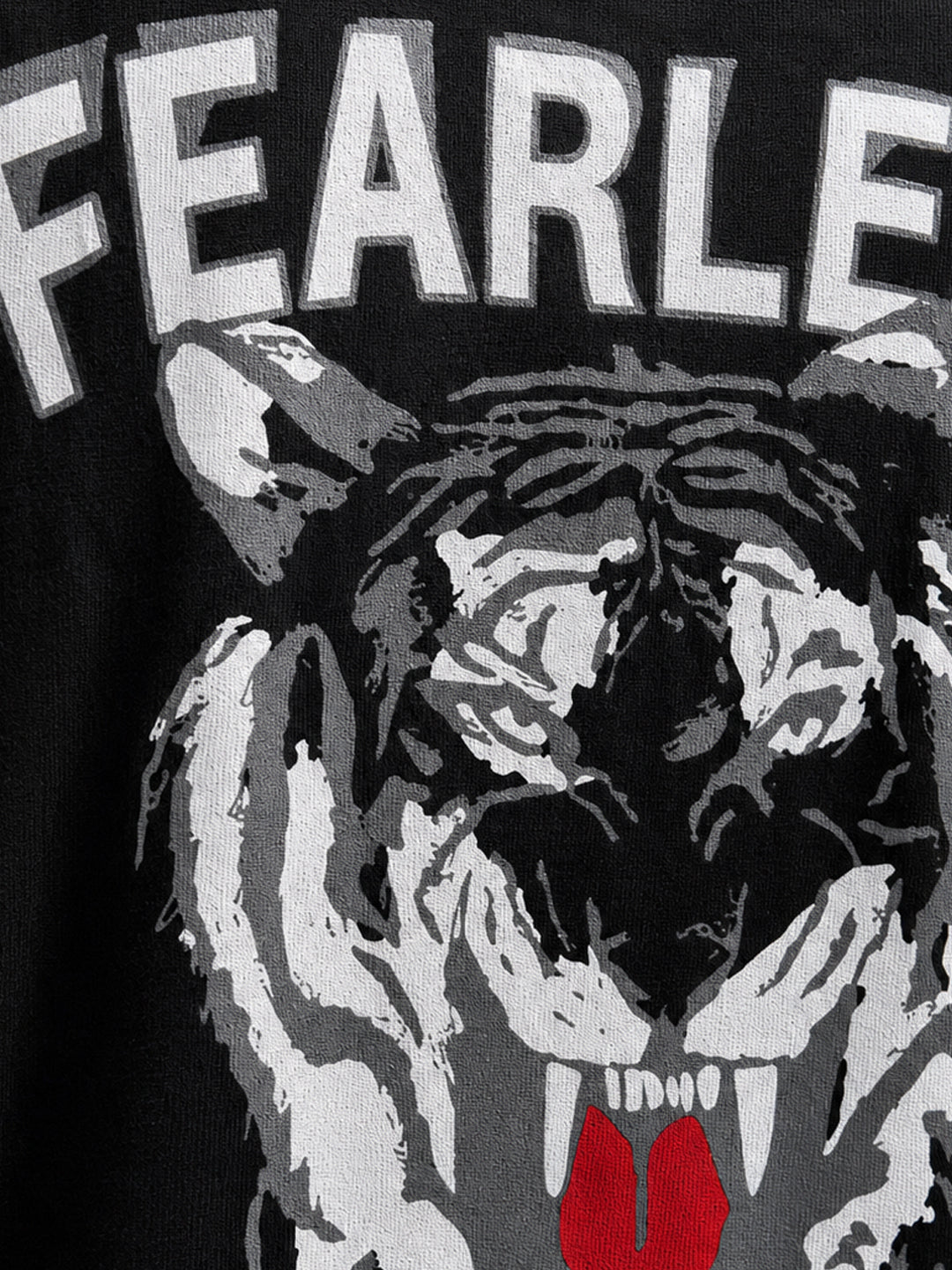 Leotude Black Fearless Printed Oversized Tshirt for Men
