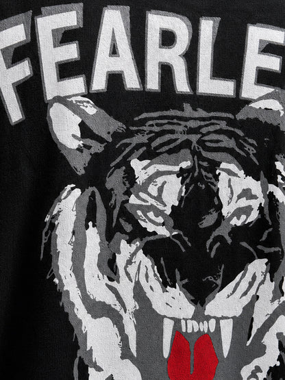 Leotude Black Fearless Printed Oversized Tshirt for Men