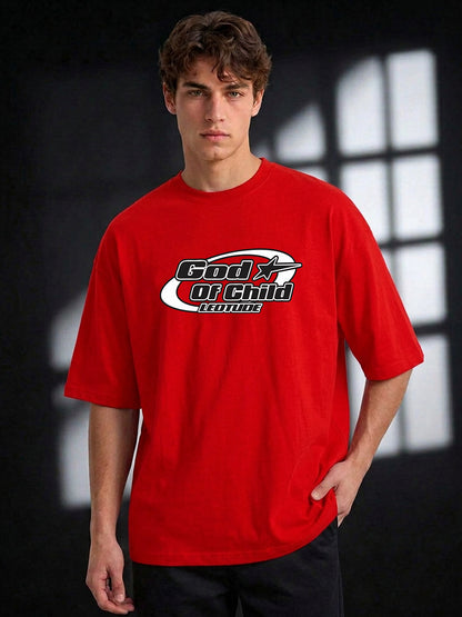 Leotude Men "God Of Child" Red Oversized T-Shirt