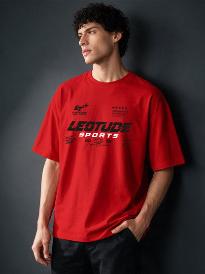 Leotude Men "Sports" Red Oversized T-Shirt