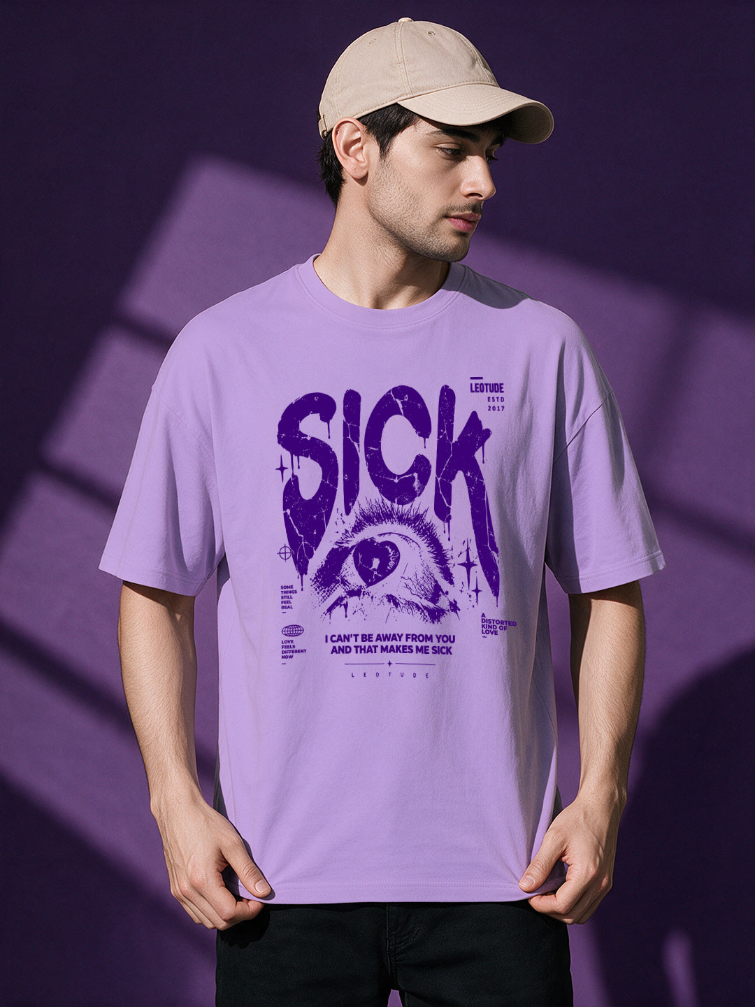 Leotude Men "Sick" Purple Oversized T-Shirt