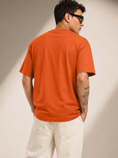 Leotude Men's "Boston" Printed Oversized T-Shirt — Orange Streetwear Tee