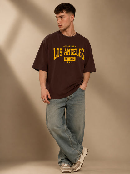 Leotude Men's "Los Angeles" Printed Oversized T-Shirt — Brown Streetwear Tee