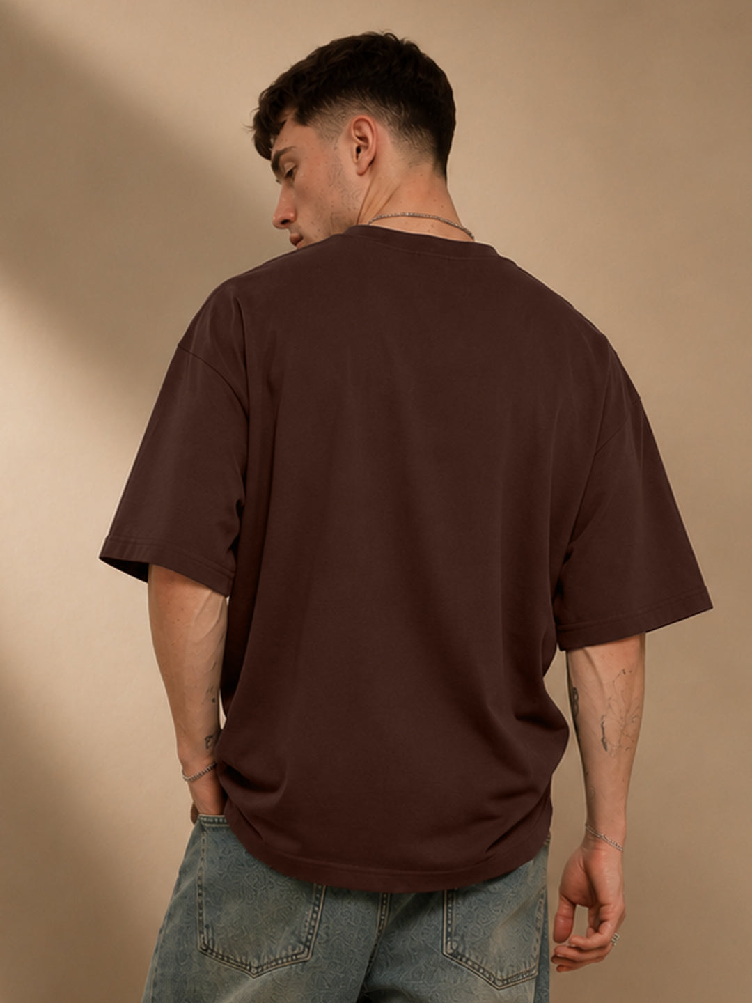 Leotude Men's "Los Angeles" Printed Oversized T-Shirt — Brown Streetwear Tee